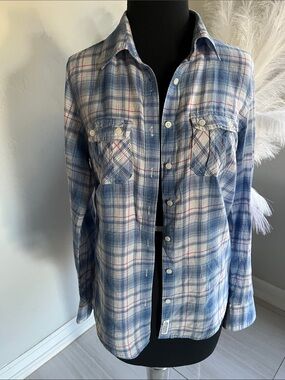 Aeropostale Blue and Pink Plaid Shirt